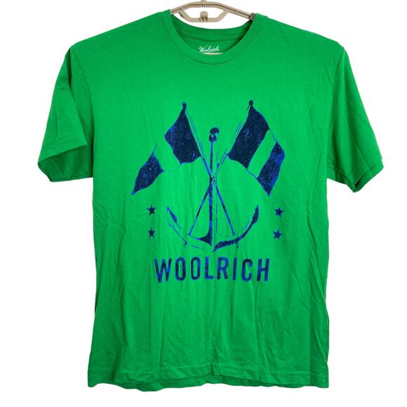 Woolrich Mens Graphic Tee Shirt Anchors Flags Kelly Green Medium NWT - Picture 1 of 5